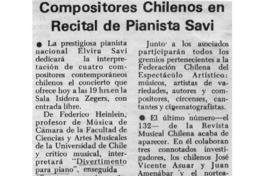 Compositores Chilenos en Recital de Pianista Savi