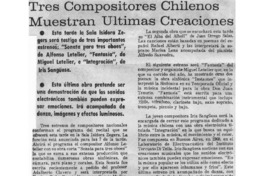 Tres Compositores Chilenos Muestran Últimas Creaciones.