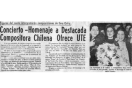 Concierto-Homenaje a Destacada Compositora Chilena Ofrece UTE Figuras del canto interpretarán composiciones de Ema Ortíz