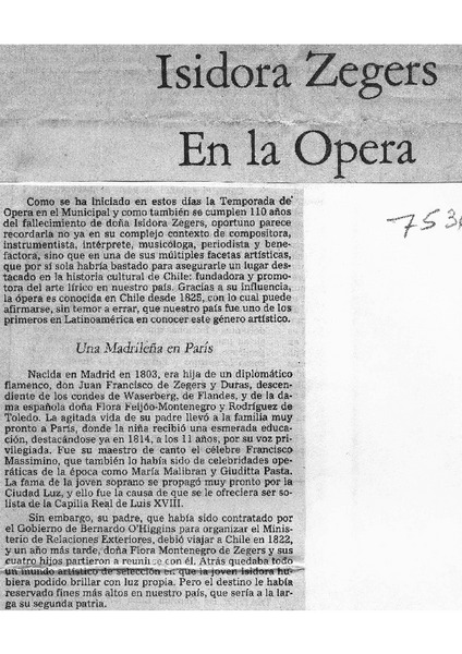 Isidora Zegers en la ópera
