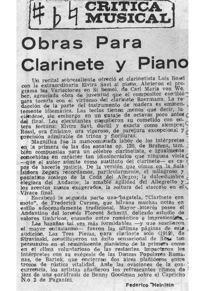 Crítica Musical Obras para Clarinete y Piano