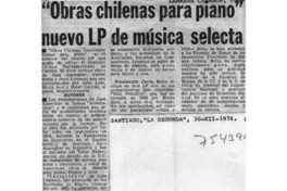 "Obras Chilenas para Piano" nuevo LP de música selecta