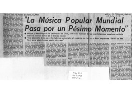 "La música Popular Mundial Pasa por un Pésimo Momento"