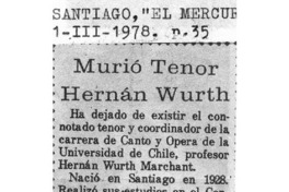 Murió Tenor Hernán Wurth