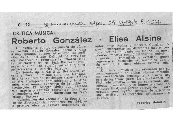 Crítica Musical Roberto González - Elisa Alsina