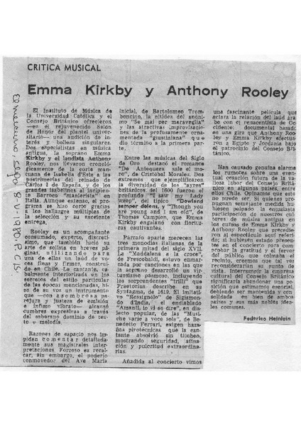Crítica Musical Emma Kirkby y Anthony Rooley