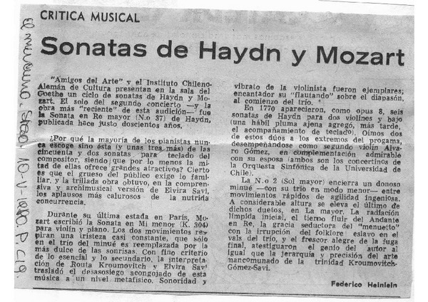 Crítica Musical Sonatas de Haydn y Mozart