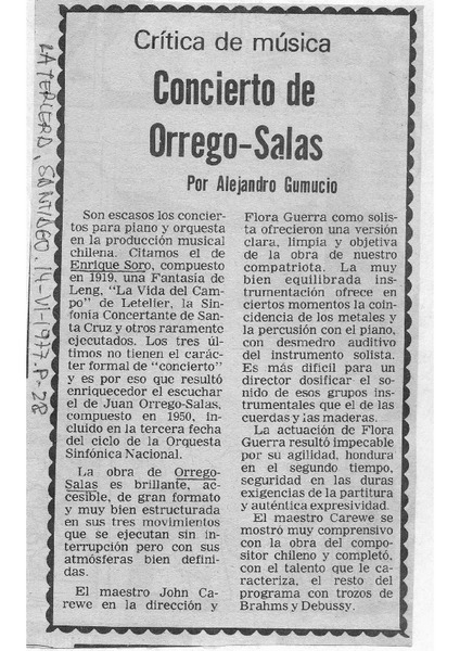 Crítica de Música Concierto de Orrego-Salas