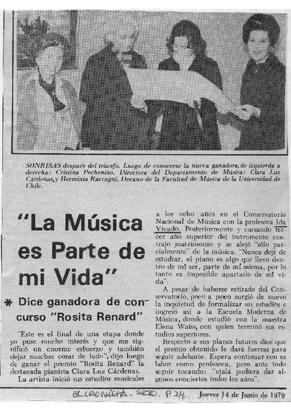 "La música es parte de mi vida" Dice ganadora de concurso Rosita Renard