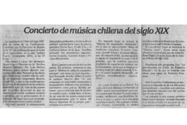 Concierto de música chilena del sigo XIX Esta tarde