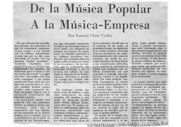 De la Música Popular a la Música-Empresa