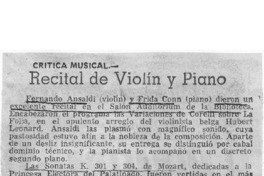 Recital de violín y piano Crítica Musical