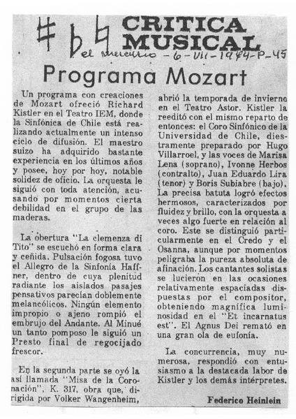 Programa Mozart Crítica musical