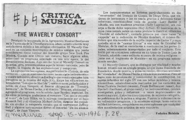 "The Waverly Consort" Crítica Musical