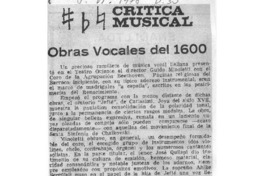 Crítica Musical Obras Vocales del 1600