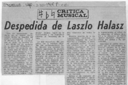 Despedida de Lazlo Halasz Crítica Musical