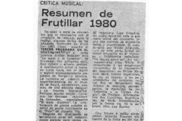 Resumen de Frutillar 1980 Crítica Musical