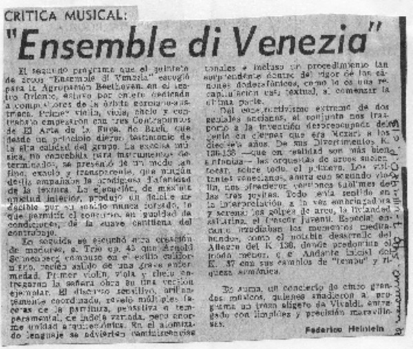 "Ensemble di Venezia" Crítica Musical