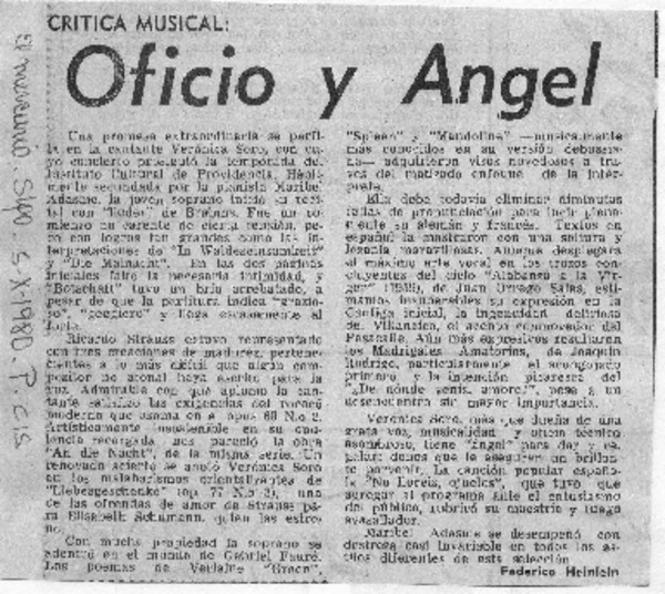Oficio y Angel Crítica Musical