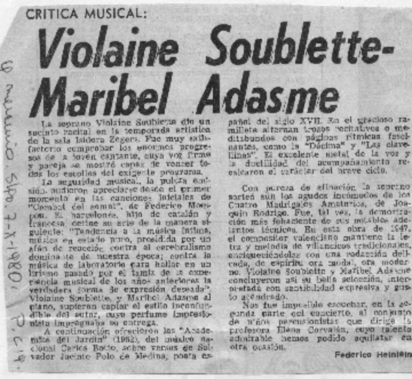 Violaine Soublette - Maribel Adasme Crítica Musical