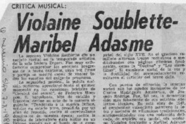 Violaine Soublette - Maribel Adasme Crítica Musical