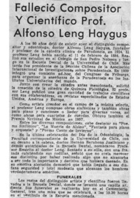 Falleció compositor y científico Prof. Alfonso Leng Haygus