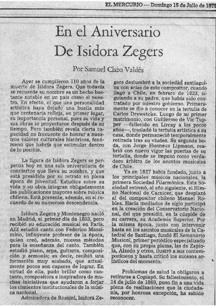 En el aniversario de Isidora Zegers