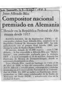 Compositor nacional premiado en Alemania Juan Allende-Blin