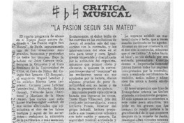 "La Pasión según San Mateo" Crítica Musical