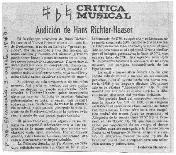 Audición de Hans Richter-Haaser Crítica Musical