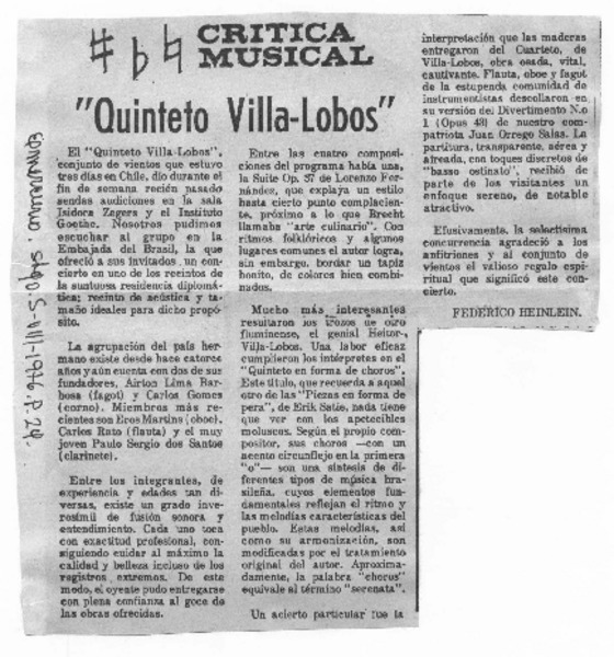 "Quinteto Villa-Lobos" Crítica musical