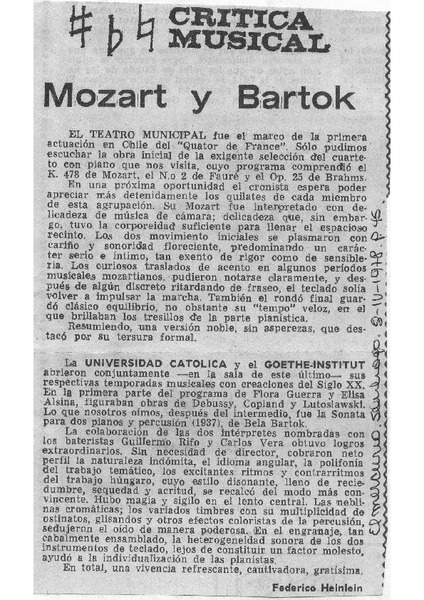 Crítica Musical Mozart y Bartok