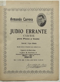 Judío errante canción para piano y canto [música] : letra de Luis Rojas Gallardo ; música de Armando Carrera.
