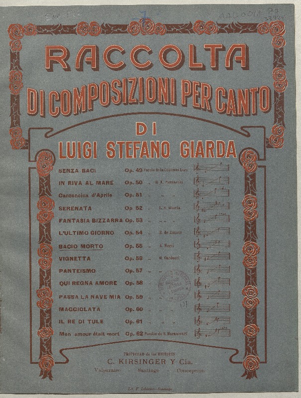 Bacio morto para piano [música] : versi di Ada Negri ; Luigi Stefano Giarda.