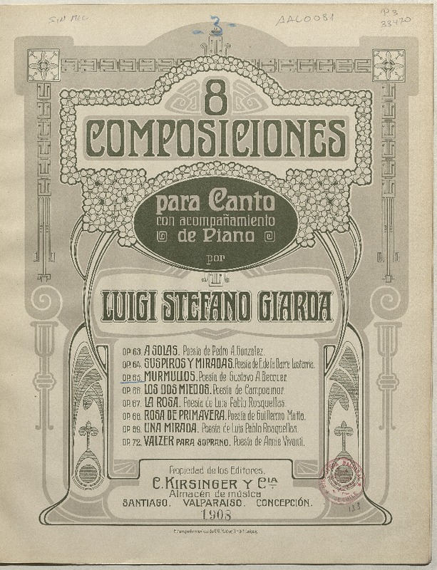 Murmullos [para canto con acompañamiento de piano] [música] : poesía de Gustavo A. Becquer ; Luigi Stefano Giarda.
