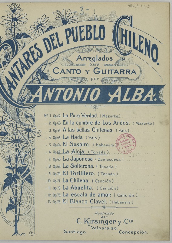 La aloja tonada [para canto y guitarra] [música] arreglada por A. Alba.