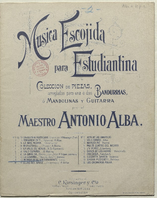 Memorias de un estudiante jota ; arreglada para una o dos bandurrias o mandolinas y guitarra [música] : Antonio Alba.