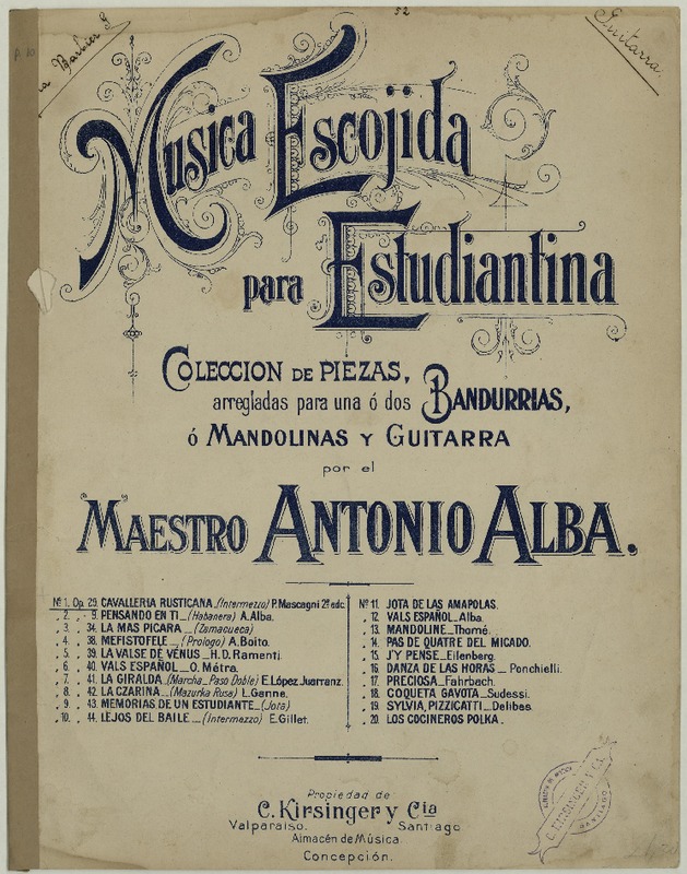 Cavalleria rusticana intermezzo [para] bandurrias o mandolinas y guitarra [música] : P. Mascagni ; arreglo de Antonio Alba.