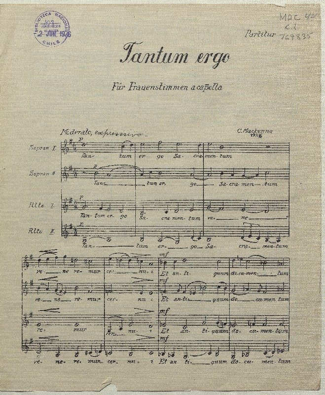 Partitur Tantum ergo für Frauenstimmen a capella [música] : C. Mackenna.