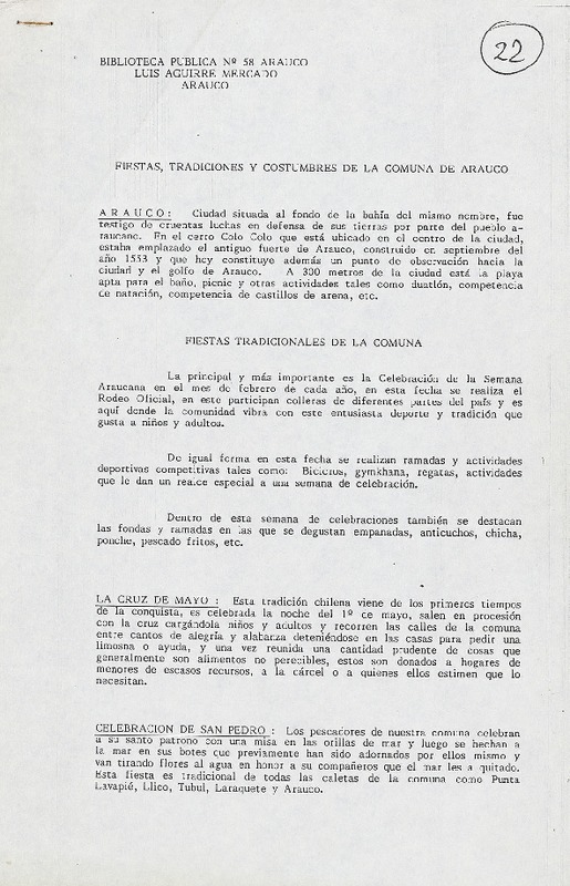 Fiestas, tradiciones y costumbres de la comuna de Arauco  [manuscrito].