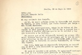 Carta. 1960 may. 20, Ovalle. Joaquín Edwards Bello.