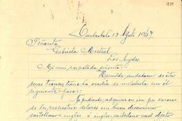 Carta. 1947 ago. 13, Combarbalá. Gabriela Mistral. Fermín Márquez R.