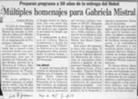 Múltiples homenajes para Gabriela Mistral  [artículo] Loreto Novoa.