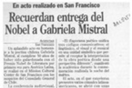 Recuerdan entrega del Nobel a Gabriela Mistral  [artículo].