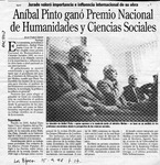 Aníbal Pinto ganó Premio Nacional de Humanidades y Ciencias Sociales  [artículo] Juan Pablo Ernst.