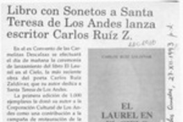 Libro con sonetos a Santa Teresa de Los Andes lanza escritor Carlos Ruiz Z.  [artículo].