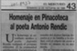 Homenaje en Pinacoteca al poeta Antonio Rendic  [artículo].