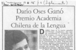 Darío Oses ganó premio Academia Chilena de la Lengua  [artículo].