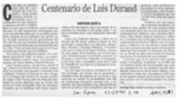 Centenario de Luis Durand  [artículo] Santiago Quer A.