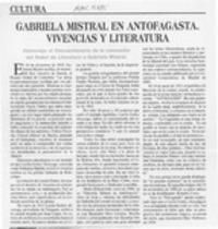 Gabriela Mistral en Antofagasta, vivencias y literatura  [artículo].